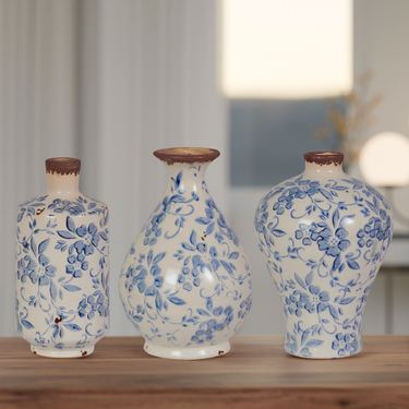 Vintage Floral Vases Blue Set of ThreeImage