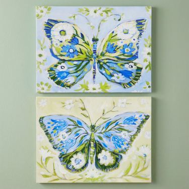 Butterfly Meadow Canvas Wall Art Blue Set of TwoImage
