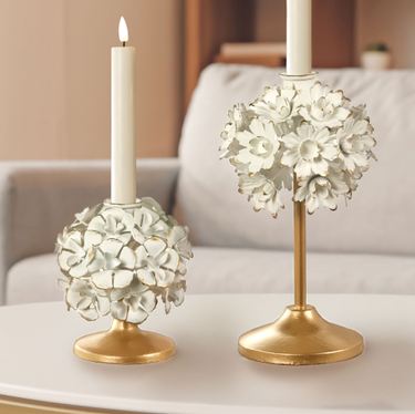 Floral Blooms Candleholders Off White Set of TwoImage