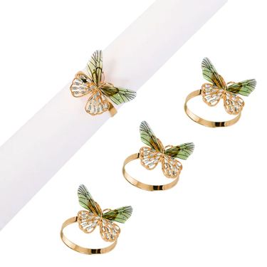 Jeweled Butterfly Napkin Rings Gold Set of FourImage