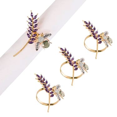 Lavender and Bee Napkin Rings Multi Jewel Set of FourImage