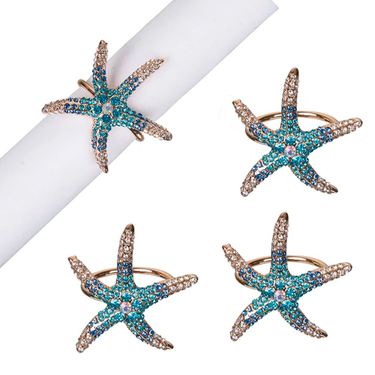 Jeweled Starfish Napkin Rings Blue Set of FourImage