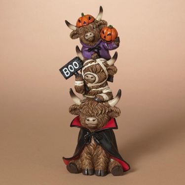 Halloween Stacked Highland Cows Table Sculpture BrownImage