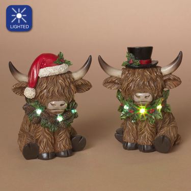 Christmas Highland Cow Table Sculptures Brown Set of TwoImage