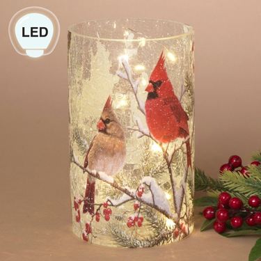 Winter Cardinals Lighted Decorative Vase Multi WarmImage