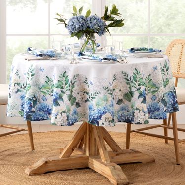Hydrangea Garden Round Tablecloth White 70 DiameterImage