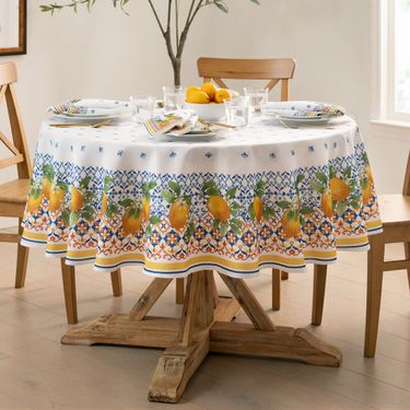 Tuscan Lemon Round Tablecloth White 70 DiameterImage