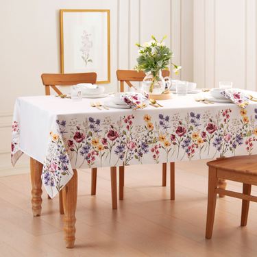 Poppy Meadow Rectangle Tablecloth WhiteImage