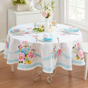 Blooming Rose Round Tablecloth White 70 DiameterImage
