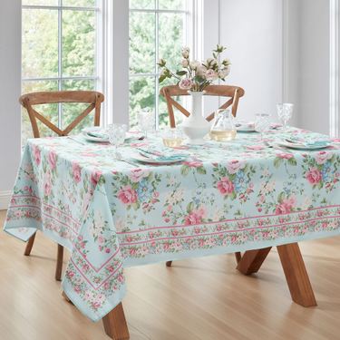 Timeless Floral Rectangle Tablecloth Pastel BlueImage