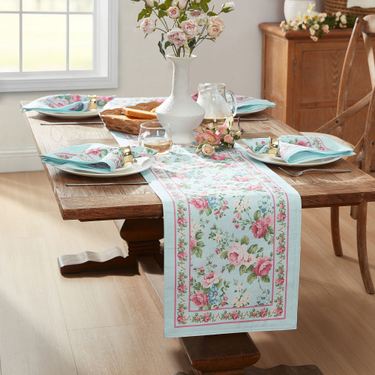 Timeless Floral Table Runner Pastel Blue 13 x 70Image