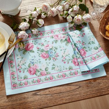 Timeless Floral Placemats Pastel Blue Set of FourImage