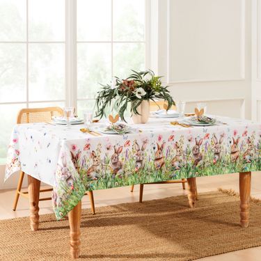 Bunny Meadow Rectangle Tablecloth WhiteImage