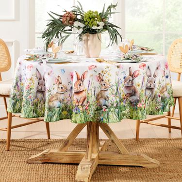 Bunny Meadow Round Tablecloth White 70 DiameterImage