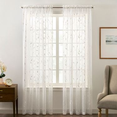Willow Vine Sheer Curtain Panel WhiteImage