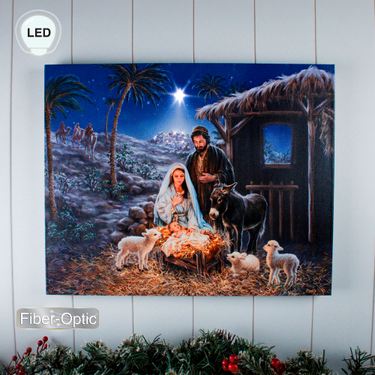 A Savior Is Born Lighted Canvas Wall Art BlueImage
