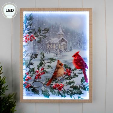 Winter Cardinals Lighted Framed Wall Art Multi CoolImage