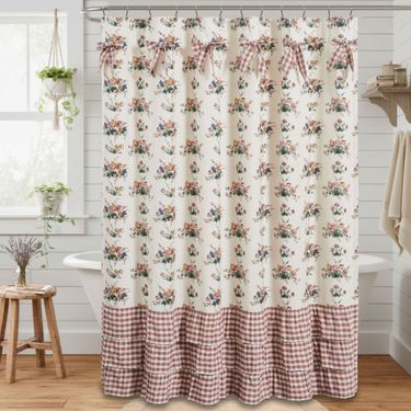 Rosehill Cottage Floral Gingham Patch Shower Curtain Multi Warm 72 x 72Image