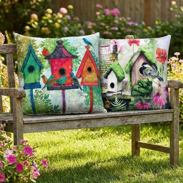 Garden Birdhouse Duo Pillow Multi EarthImage
