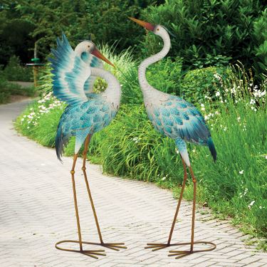 Blue Crane Wings Up SculptureImage