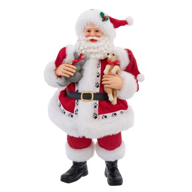 Fabriche Santa Holding Puppy and Kitten Figurine RedImage