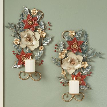 Christmas Floral Wall Sconces Red Set of TwoImage