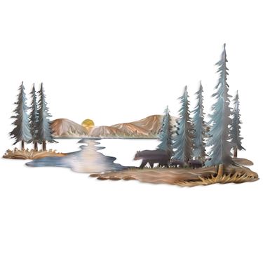 Bear Family in the Pines Large Wall Sculpture Multi MetallicImage