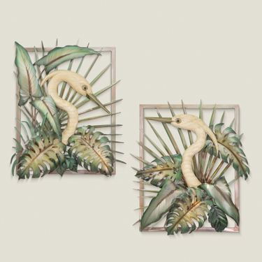 Heron Facing Right in Foliage Wall Sculpture GreenImage