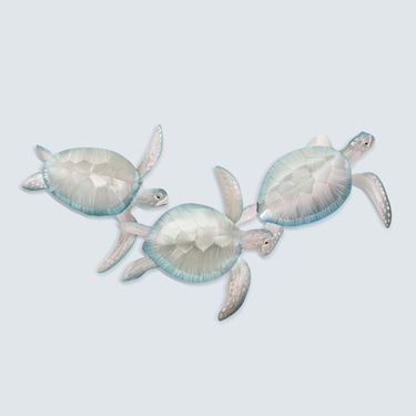 Sea Turtles Frolic Trio Wall Sculpture Silver/Blue Set of ThreeImage