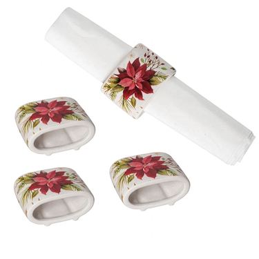 Poinsettia Moments Napkin Rings Red Set of FourImage