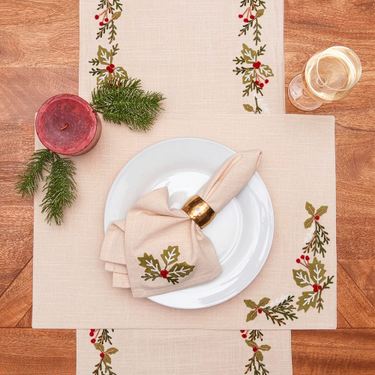 Christmas Botanical Table Runner Natural 14 x 54Image