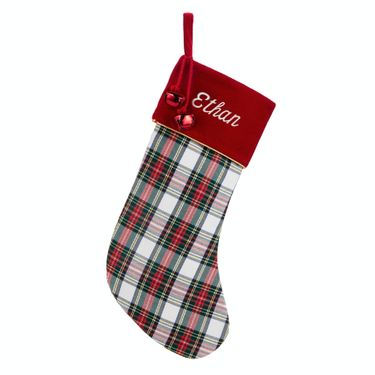 Sleigh Bells Plaid Stocking RedImage