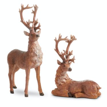 Winter Snow Deer Figures Brown Set of TwoImage