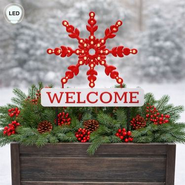 Snowflake Welcome LED Planter Stake RedImage