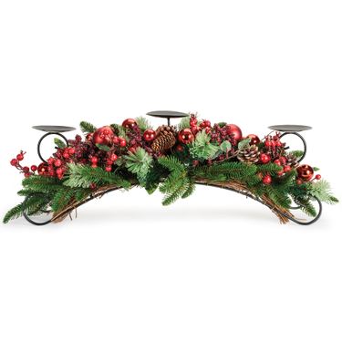 Pine and Ornament Candleholder Centerpiece RedImage