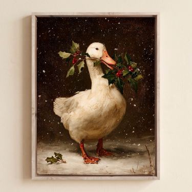 Duck with Holly Framed Canvas Wall Art Multi EarthImage