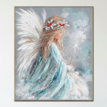 Starlit Wish Angel Framed Canvas Wall Art BlueImage
