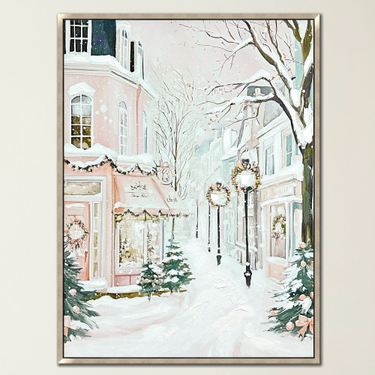 Winter Lane Framed Canvas Wall Art PinkImage