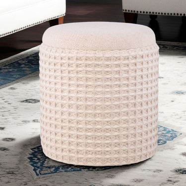 Handwoven Waffle Storage Ottoman CreamImage