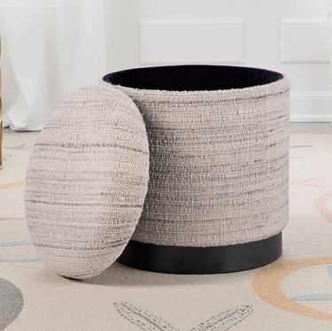 Handwoven Storage Ottoman Ivory/GrayImage