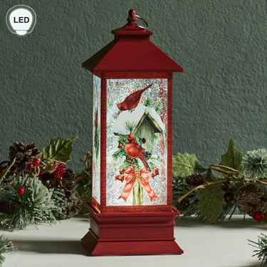 Holiday Cardinals Swirl LED Lantern RedImage