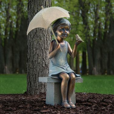 Girl on Bench Garden Sculpture Verdi BronzeImage