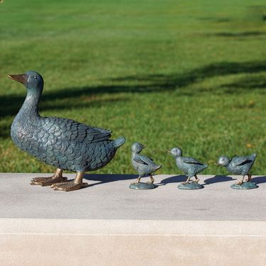 Duck Family Garden Sculptures Verdi Bronze Set of FourImage