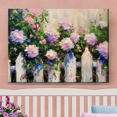 Frannies Fence Floral Canvas Wall Art Multi PastelImage