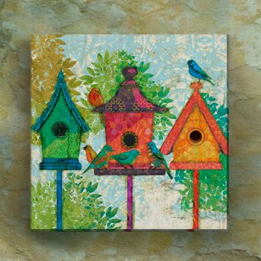 Three Neighbors Birdhouse Canvas Wall Art Multi BrightImage