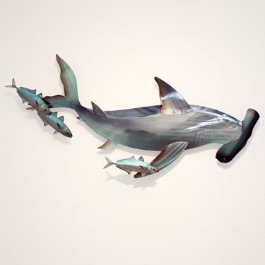Hammerhead Shark with Fish Wall Art Multi MetallicImage