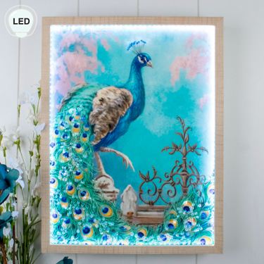 Jewel of the Garden Lighted Framed Peacock Wall Art Multi JewelImage