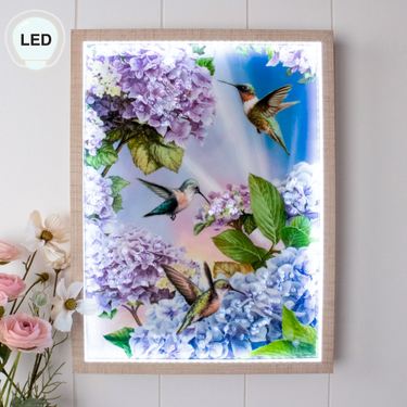 Hummingbirds Lighted Framed Wall Art BlueImage