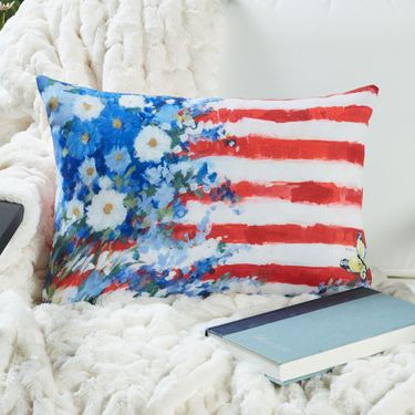 Flowers on Flag Decorative Pillow RedImage