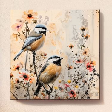 Two Birds on a Twig Canvas Wall Art Multi WarmImage